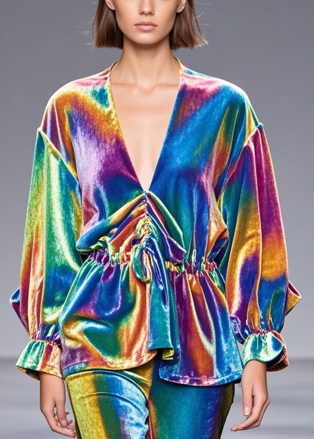 Rainbow Cinched Silk Velour Shirt Fall