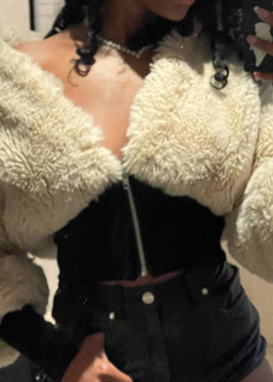 Apricot Zip Up Patchwork Faux Fur Jacket Fall