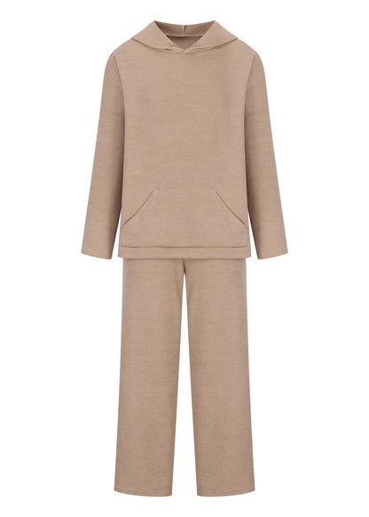 French Apricot Hooded Pullover Knit Two Pieces Set Winter