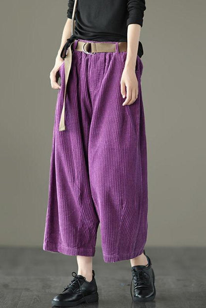 Limited Stock- Loose Pocket Corduroy Handmade Pants With Belt