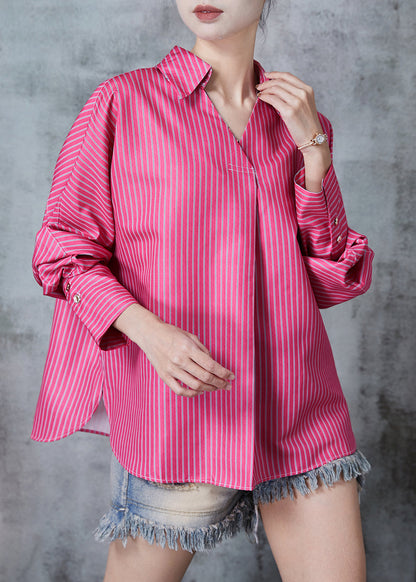 Rose Peter Pan Collar Striped Cotton Shirts Fall