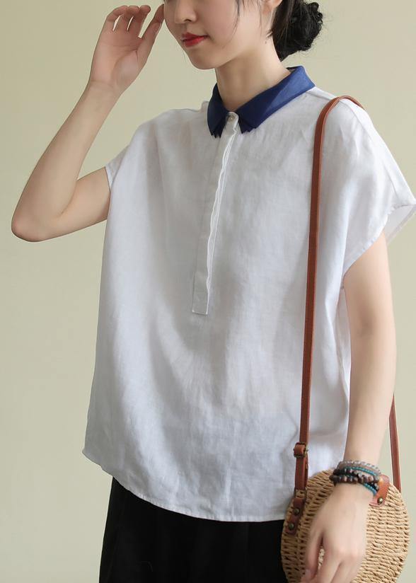 Lapel Side Open Linen Clothes Cotton White Shirt
