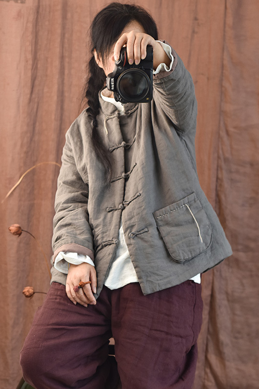 Diy Retro Buckle Cotton Linen Coat Ramie Short Cotton Coat