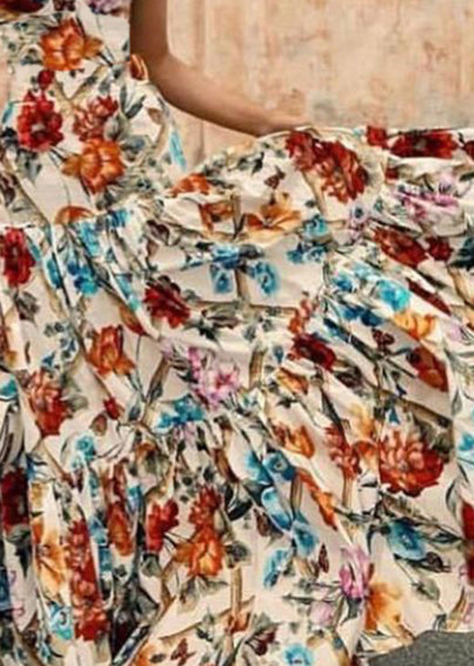 Print Wrinkled Cotton Spaghetti Strap Dress Summer