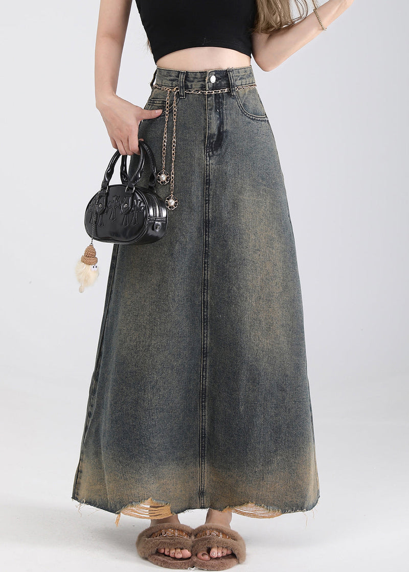 Blue Pockets High Waist Denim Skirt Summer