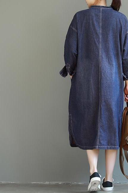 Loose Blue Maxi Denim Dresses Spring Outfits