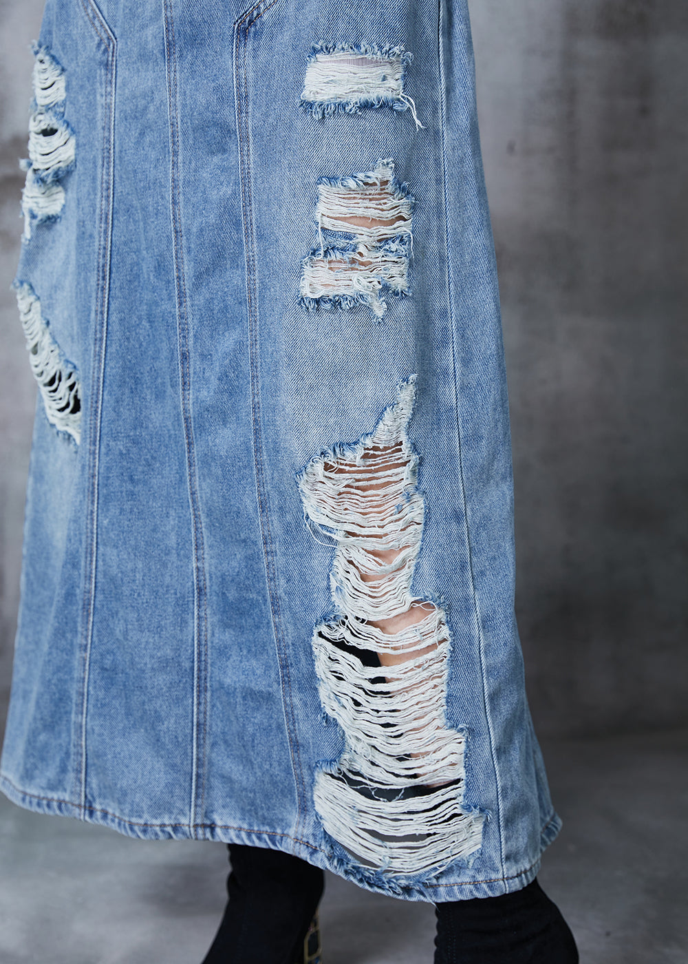 Silm Fit Light Blue High Waist Denim Ripped Skirt Summer