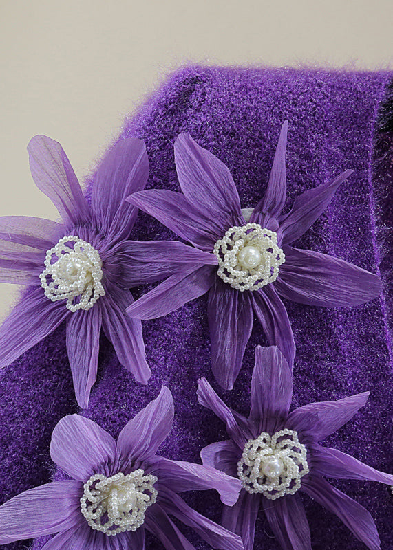Purple Ma Hai Mao Thick Cotton Knit Sweater V Neck Winter