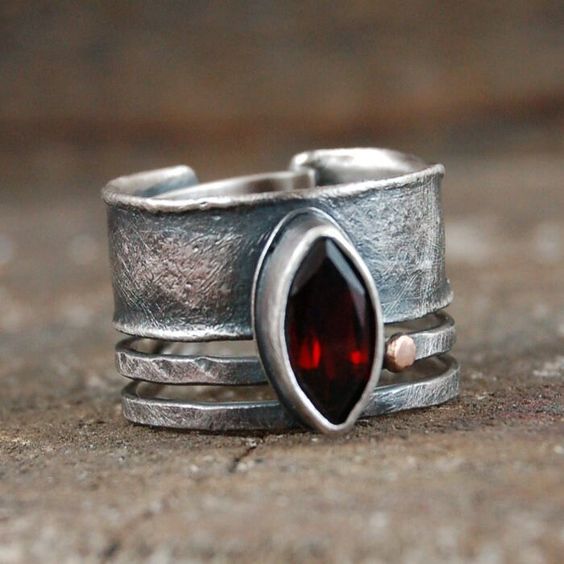 Oval Red Crystal Silver Ring