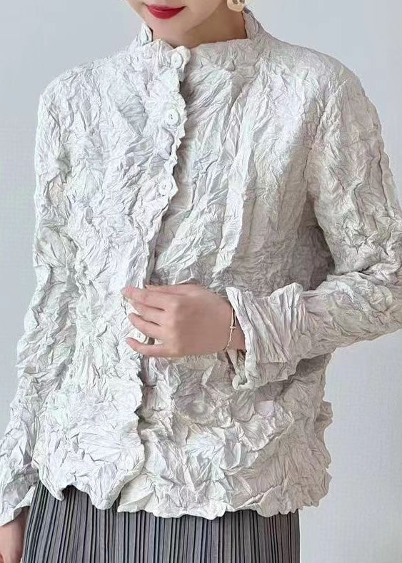 Green Wrinkled Button Cotton Thin Cardigan Coats Spring
