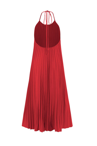 Halter Neck Pleated A-line Dress