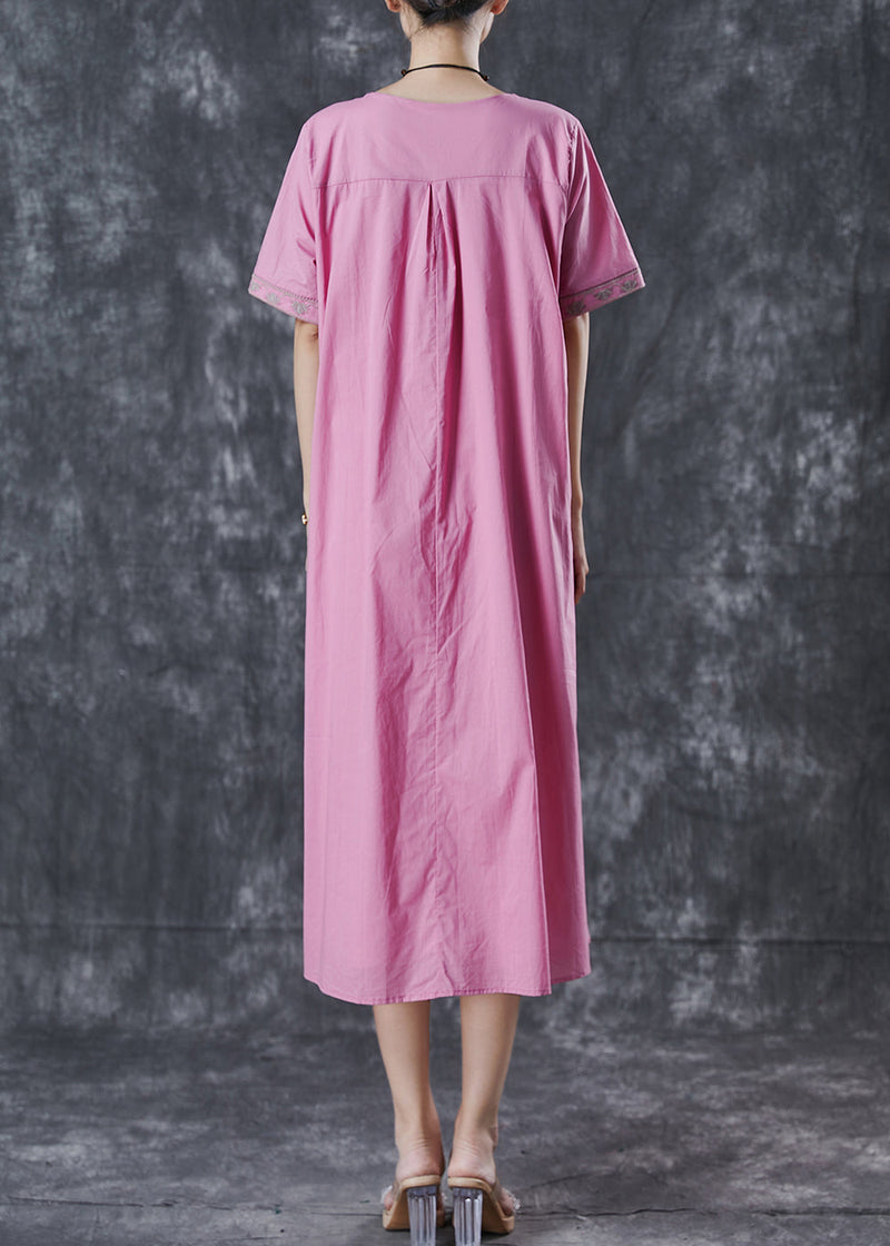 Pink Embroidered Cotton Long Dress Summer