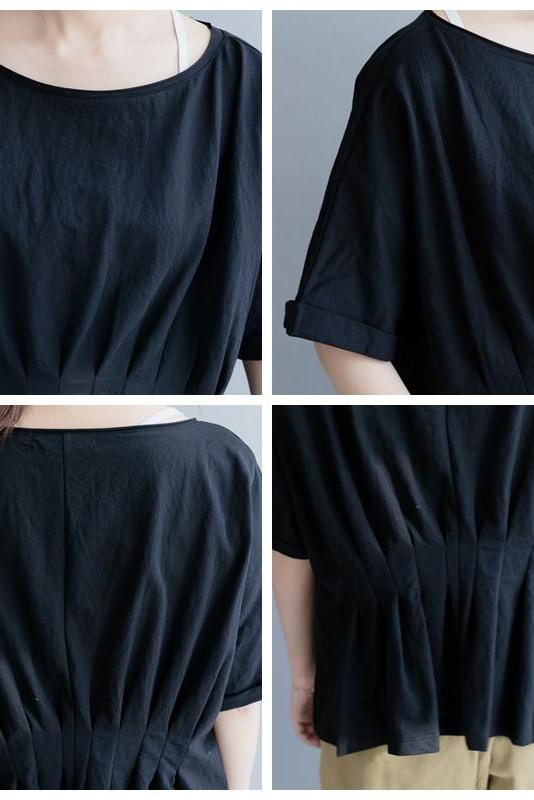 White and Black Cotton Shirt Loose Summer Tops