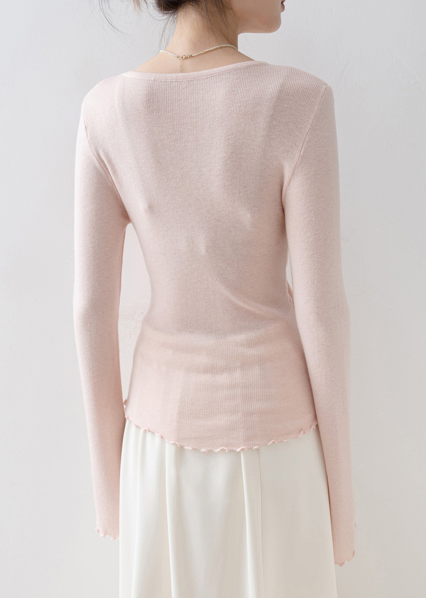 Pink V Neck Bow Knit Top Flare Sleeve