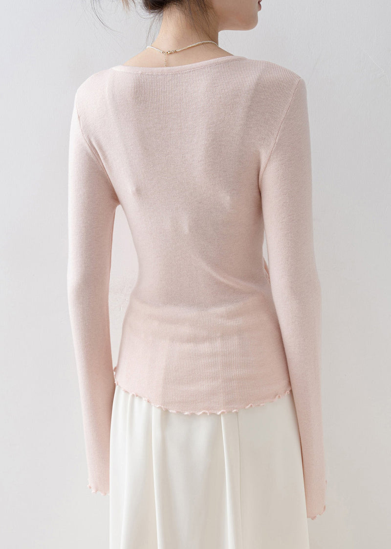 Pink V Neck Bow Knit Top Flare Sleeve