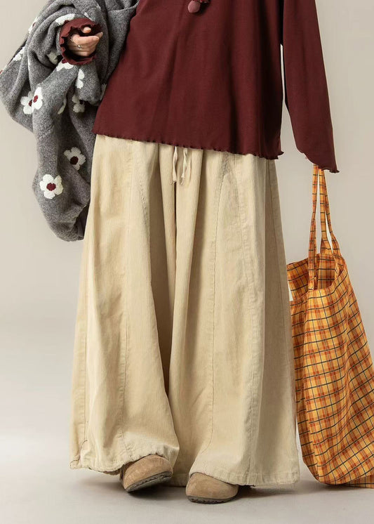 Beige Oversized Corduroy Wide Leg Pants Spring