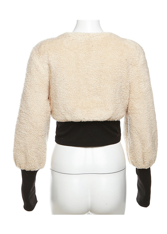 Apricot Zip Up Patchwork Faux Fur Jacket Fall