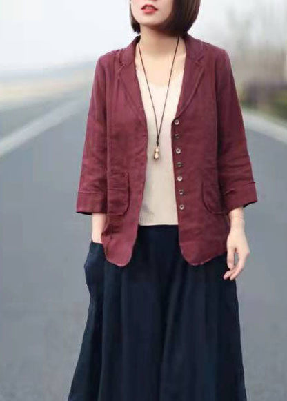 Khaki Patchwork Spring Linen Long Sleeve Tops