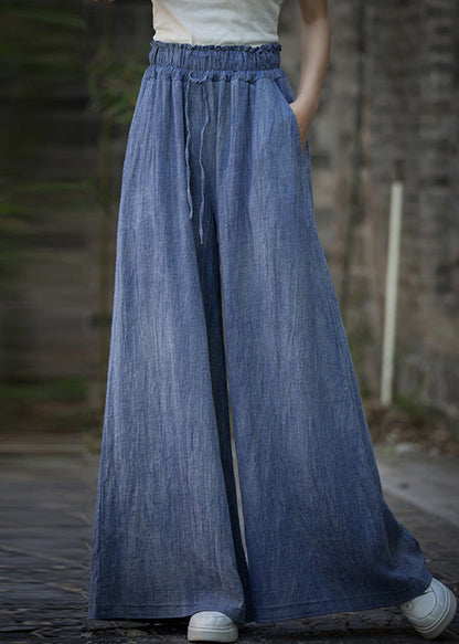 Purple Tie Dye Elastic Waist Linen Wide Leg Pants Summer