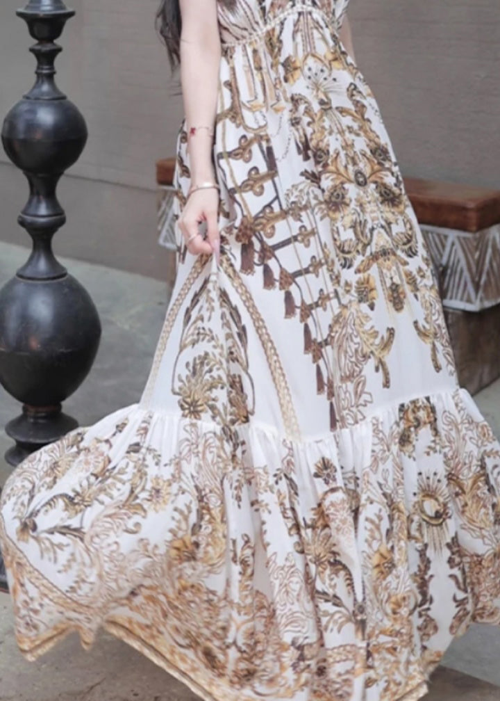 Holiday Style Printed Beach Strap Dress for Summer