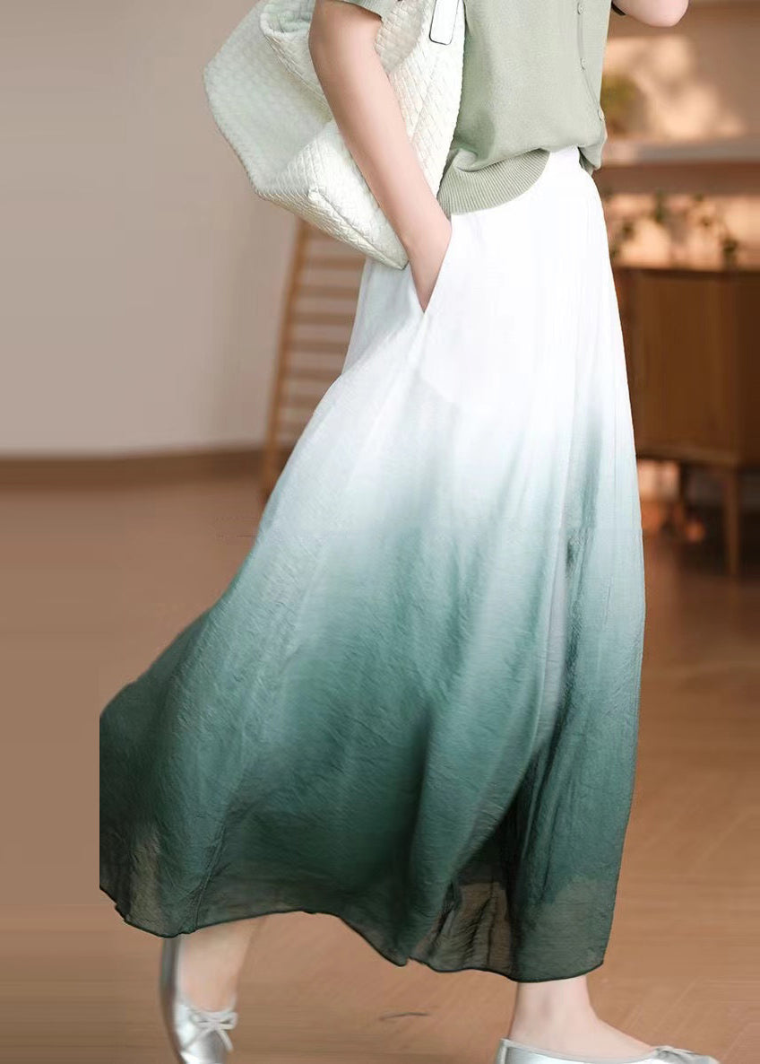 Gradient Green Elastic Waist Cotton Pants Skirt Spring