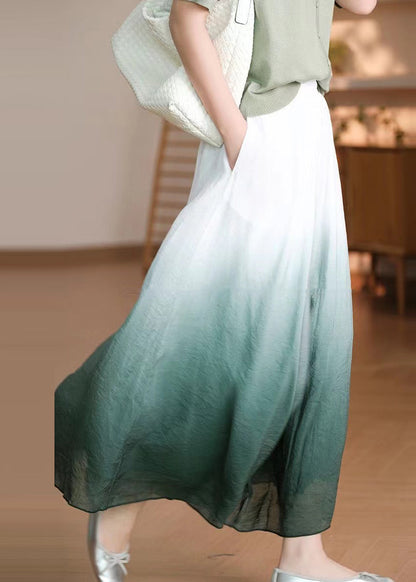 Gradient Green Elastic Waist Cotton Pants Skirt Spring