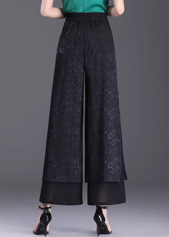 Chinese Style Green High Waisted Jacquard Straight Leg Pants Summer