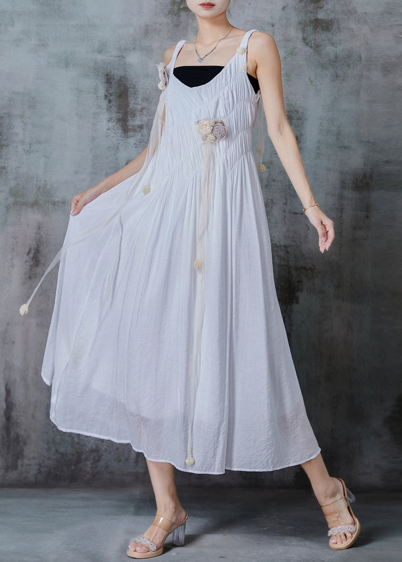 Art White Wrinkled Cotton Holiday Dresses Summer