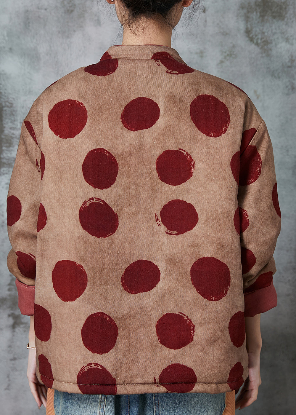 Orange Print Chinese Button Fine Cotton Filled Coat Winter