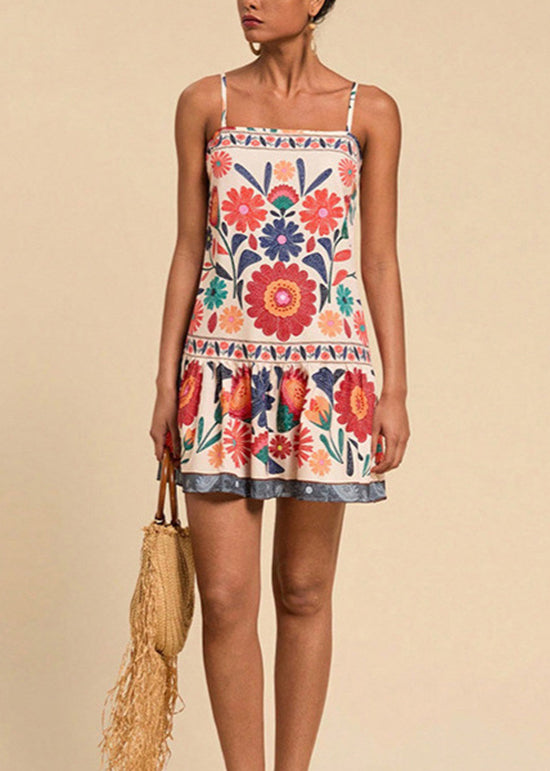 Summer New Vacation Style Printed Strap Dress