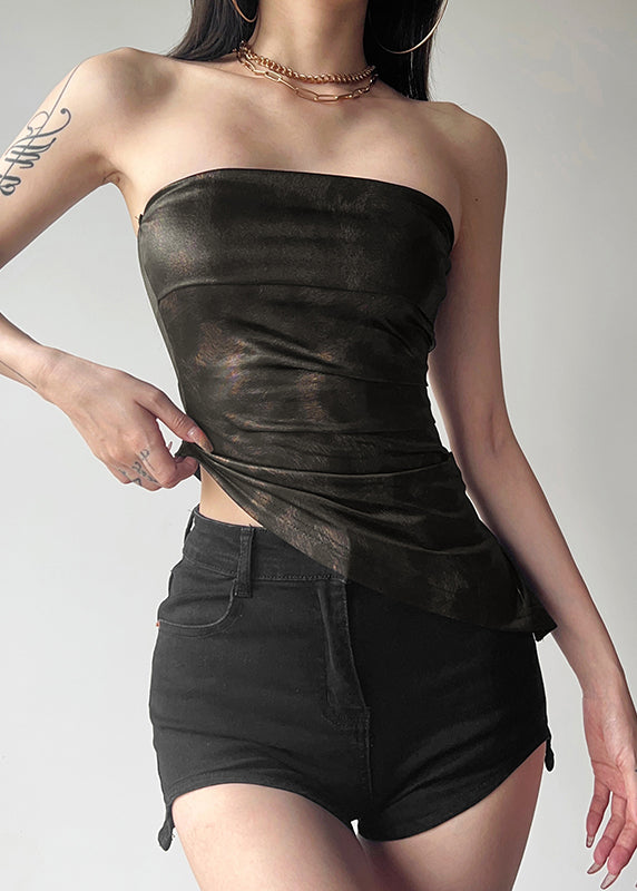 Black Cold Shoulder Asymmetrical Tie Dye Top Sleeveless