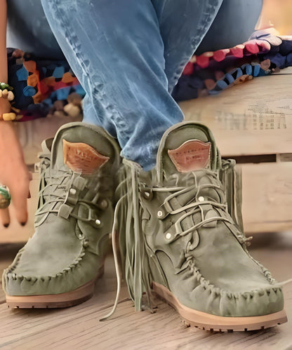 European and American Style Brown Tassel Lace Up Splicing Boots