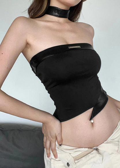 Black Asymmetrical Strapless Tank Top