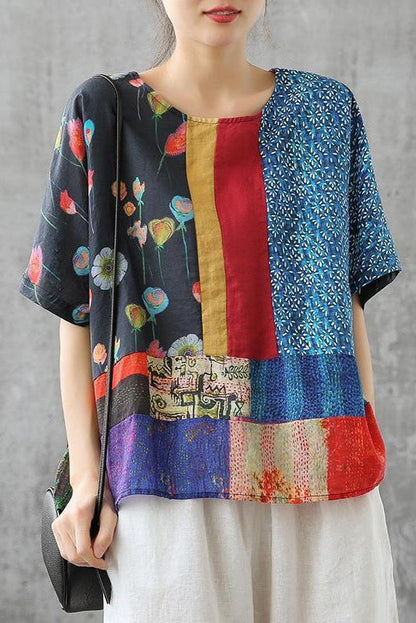 Summer Printed Wommen Loose Linen T-shirt