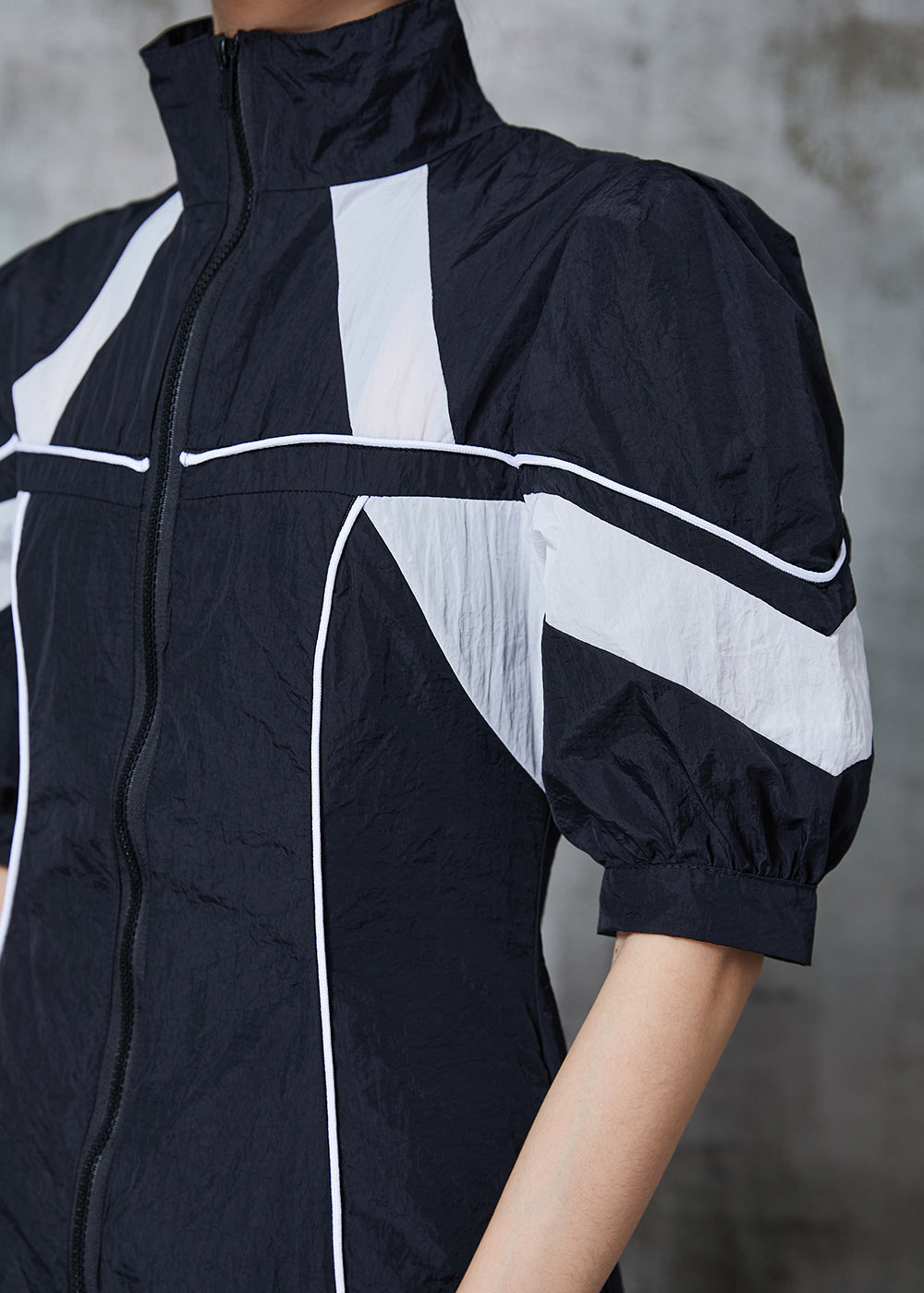Black Zip Up Patchwork Spandex Sweatshirt Dresses Summer