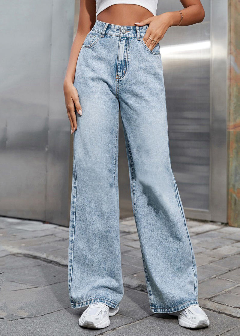 Light Blue High Waist Straight Denim Pants Fall