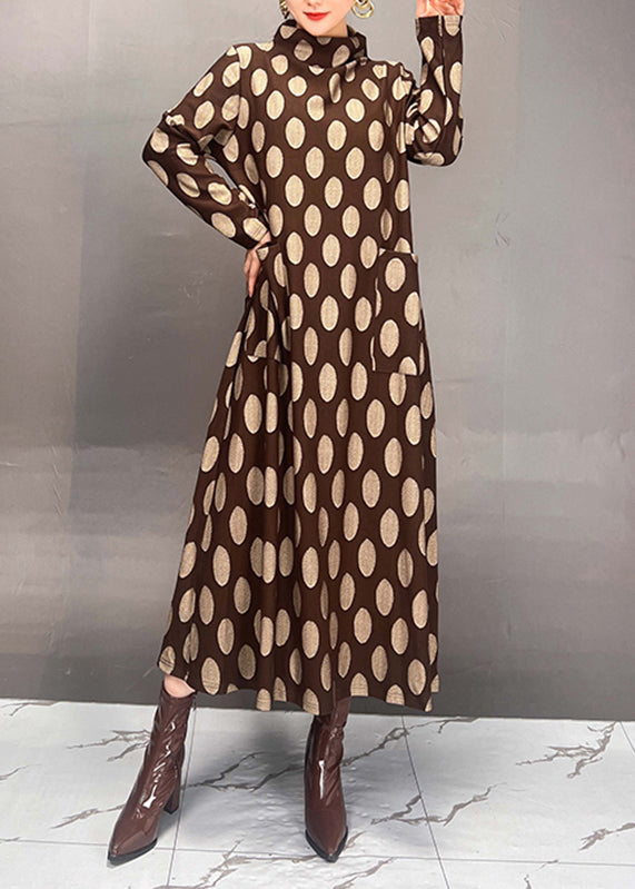 Mulberry Turtleneck Dot Print Maxi Dress Fall
