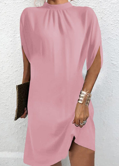 Loose Black O Neck Patchwork Cotton Mid Dresses Batwing Sleeve