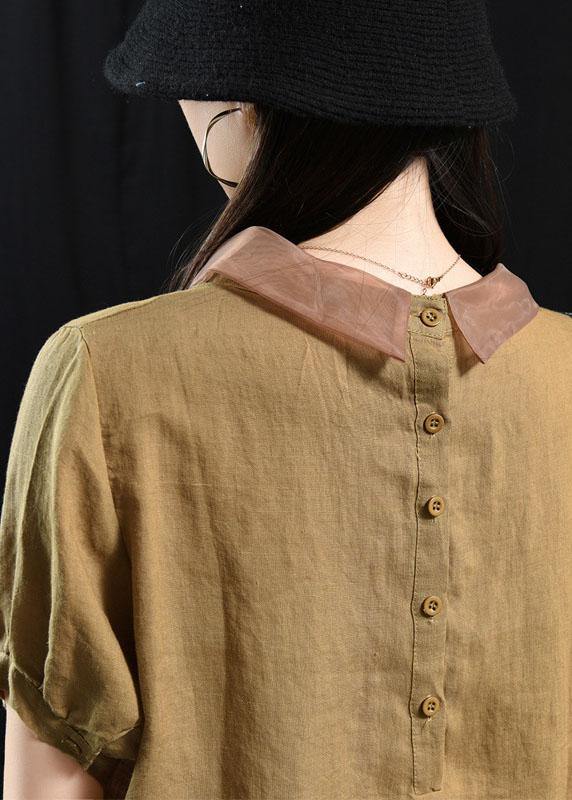 White Flower Patchwork Turn-down Collar Summer Short Sleeve Top