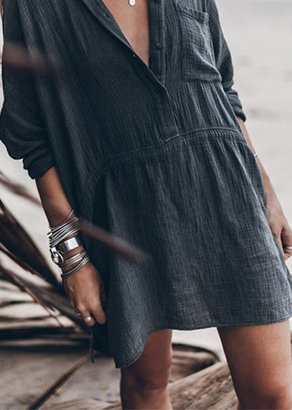 White Peter Pan Collar Drawstring Cotton Shirts Dresses Spring