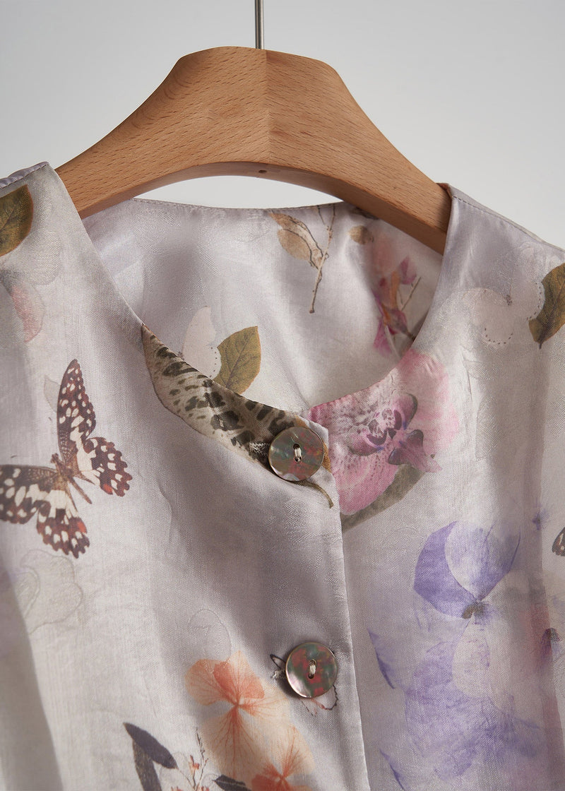 Purple Oversized Print Cotton Shirt Top Fall