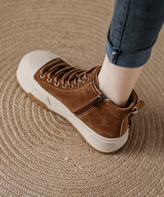 Camel Suede Tassel Splicing Platform Boots Lace Up