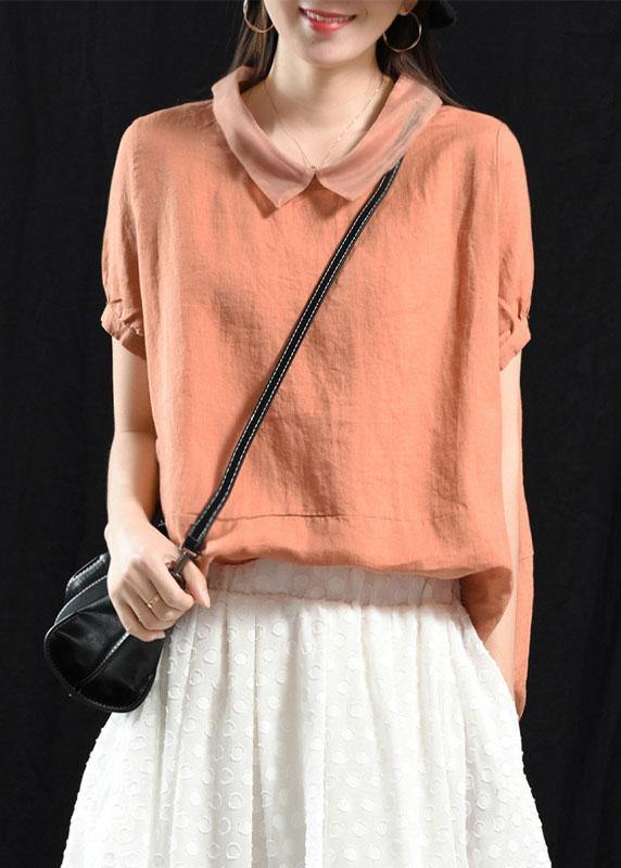 White Flower Patchwork Turn-down Collar Summer Short Sleeve Top