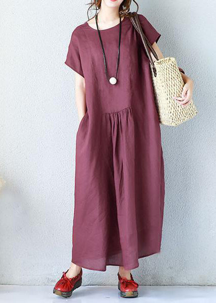 Simple Linen Clothes for Fitted Summer Loose Short Sleeve Navy Blue Dress
