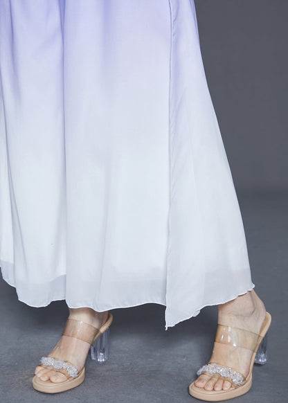 Blue Gradient Color Chiffon Wide Leg Pants Summer