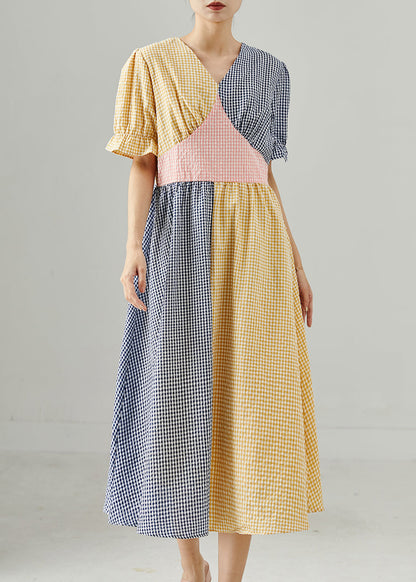Colorblock Plaid Patchwork Cotton Dresses Summer
