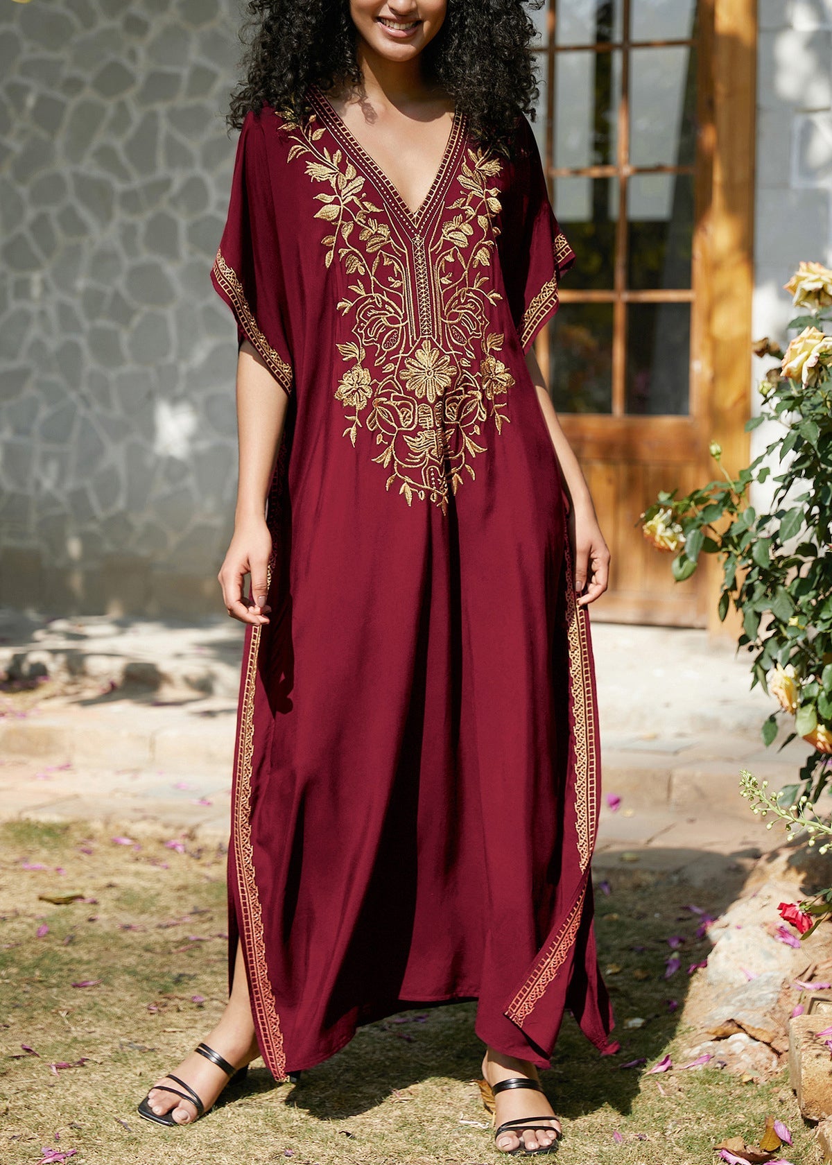 Mulberry Embroidered Side Open Cotton Dress Summer