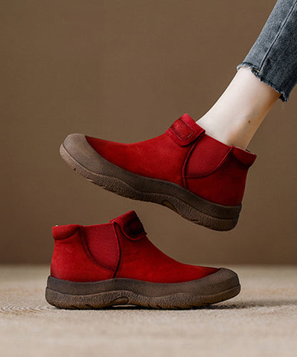 Comfy Brown Cowhide Leather Splicing Ankle Boots