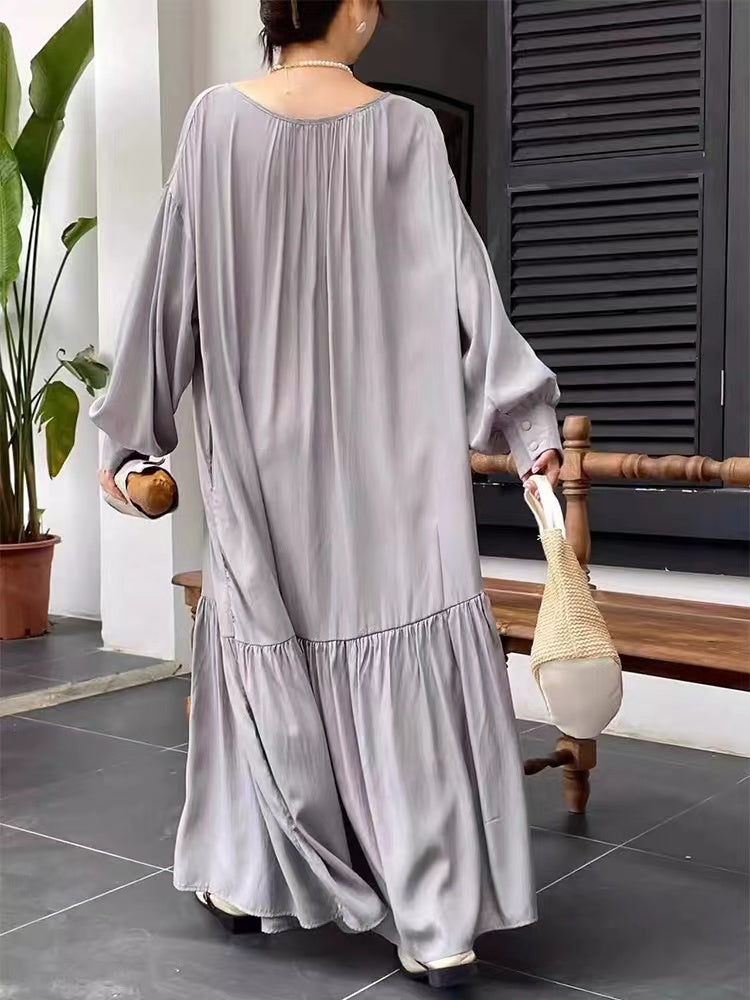 Silk Lantern Sleeve Long Dress