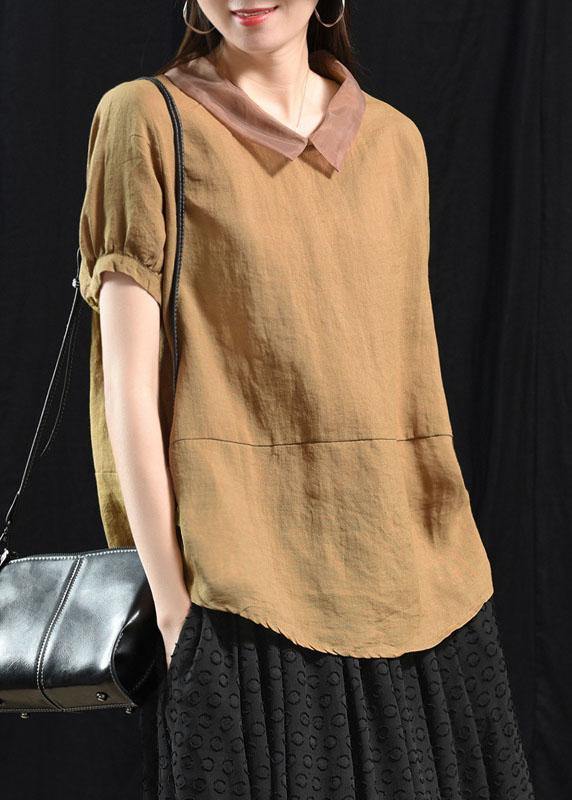 White Flowers and Birds Patchwork Turn-down Collar Summer Short Sleeve Top